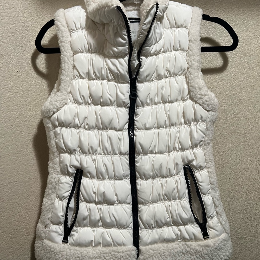 Calvin Klein White Puffer Vest with Sherpa Trim